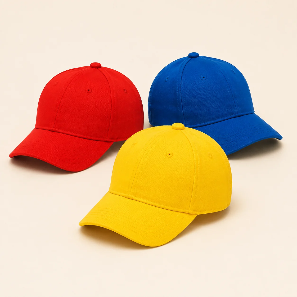 Kids cap design concepts with curved visors and colourful crown panels