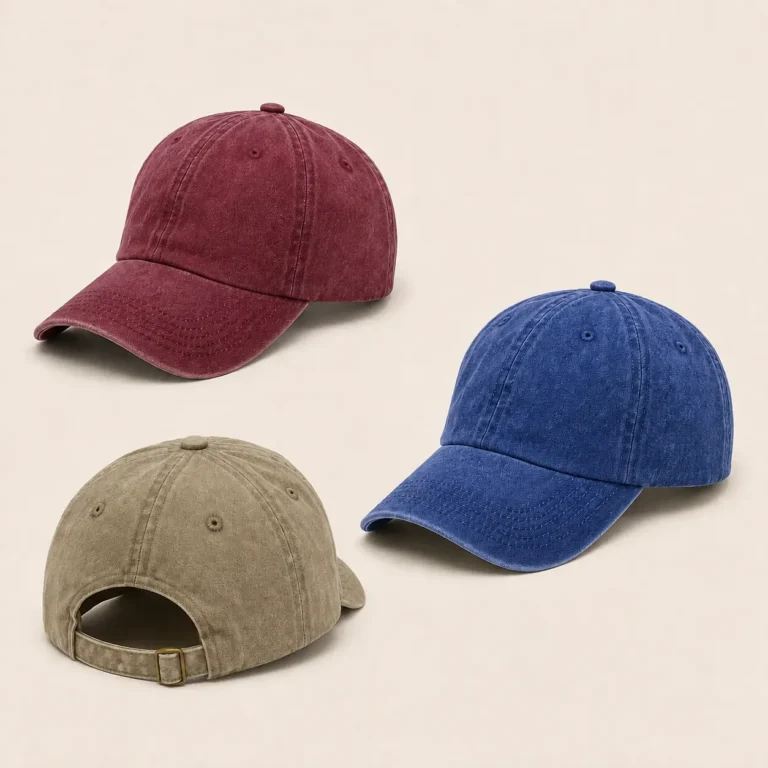 Unbranded burgundy, blue and khaki washed cap design references
